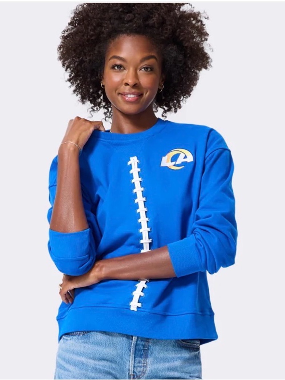 Terez LA Rams Football Lace Crew Sweatshirt